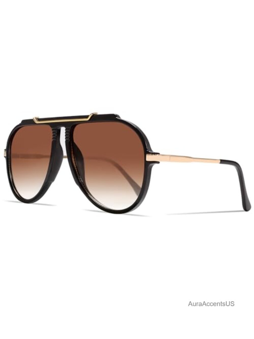 Oversized Aviator Sunglasses Shield Retro 70s Gold TopBar UV400